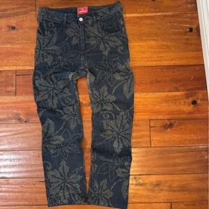 VTG Japan Brand +8 Securacid Embroidered Flowers Denim Pants, Japanese LL (US S)